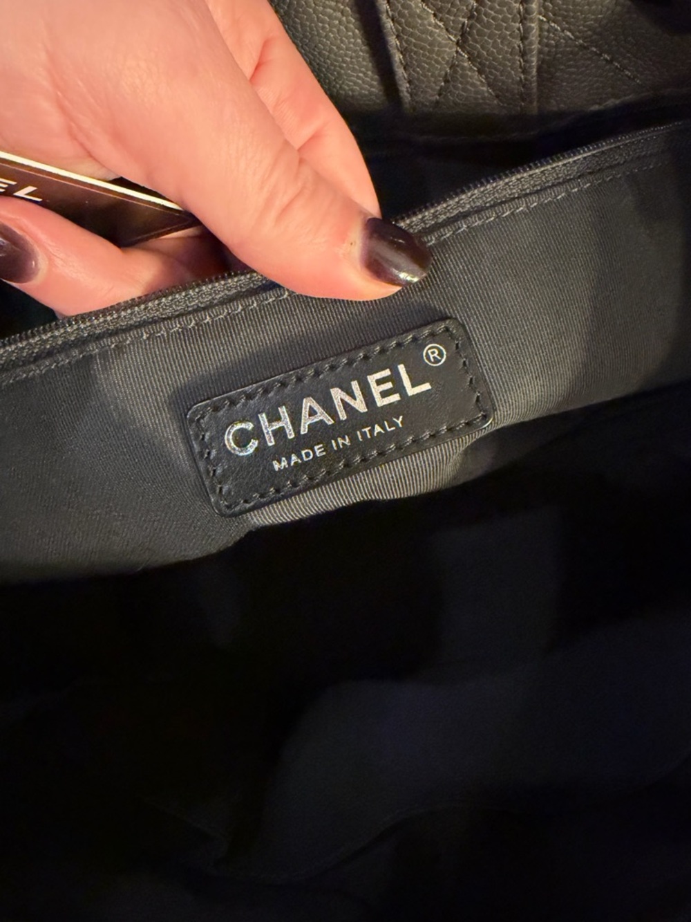 CHANEL Gray Quilted Caviar Leather Tote with Chain Straps - Picture 7 of 12